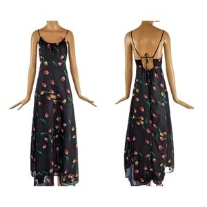 Vintage Dark floral flowy long 1970s dress disco dancing maxi gown flower strapp